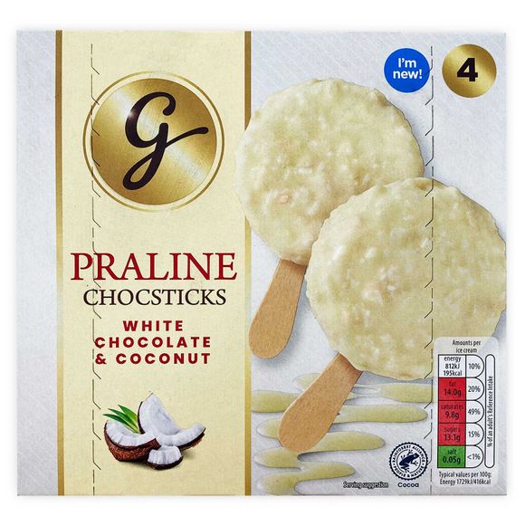 Gianni's Praline Chocsticks White Chocolate & Coconut 4 Pack